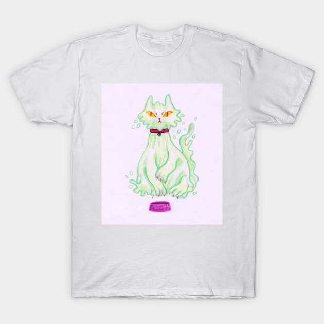 Green Ghost Cat T-Shirt by sadnettles